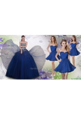 Pretty Navy Blue Really Puffy Quinceanera Dress and Fashionable Short Dama Dresses