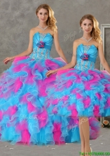 Romantic Hand Made Flowers and Ruffled Big Puffy Detachable Quinceanera Skirts in Blue and Pink