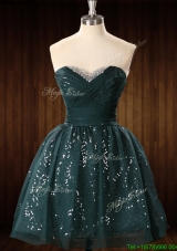 Cheap Beaded Top Dark Green Short Prom Dress in Organza