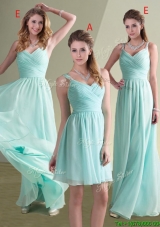 Cheap Straps Beaded and Ruched Aqua Blue Dama Dress in Chiffon