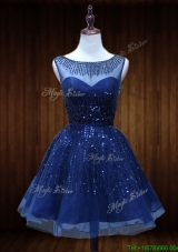 Lovely See Through Beaded Short Prom Dress in Royal Blue