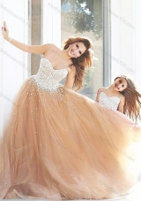 2016 New Arrivals Beaded Lovely Prom Dress with Brush Train and Cheap Sweetheart Little Girl Dress with Beading