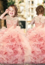 New Arrival Wonderful Ruffled and Laced Flower Girl Pageant Dress with See Through Scoop