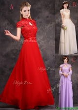 2016 Discount High Neck Applique and Laced Bridesmaid Dress with Cap Sleeves