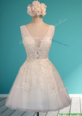 2016 Gorgeous White Deep V Neckline Bridesmaid Dress with Appliques and Belt
