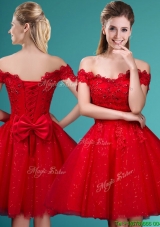 2016 Wonderful Off the Shoulder Cap Sleeves Bridesmaid Dresses with Beading and Bowknot