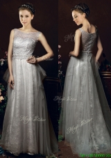 Latest See Through Zipper Up Belted Bridesmaid Dress in White
