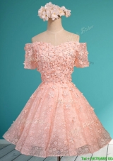 Lovely Off the Shoulder Short Sleeves Dama Dresses  with Appliques and Beading