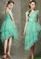 See Through Scoop Dama Dresses  with Appliques and Hand Made Flowers