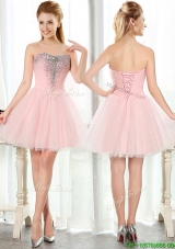 Cheap Beaded and Sequined Short Dama Dresses in Baby Pink