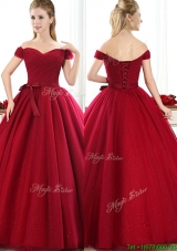 Elegant New Arrivals Off the Shoulder Wine Red Mother Dresses with Bowknot