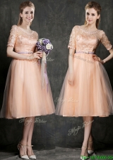 Elegant Scoop Half Sleeves Mother Dresses  with Sashes and Lace