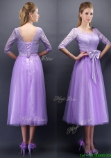 Elegant  See Through Scoop Half Sleeves Mother Dresses  with Bowknot