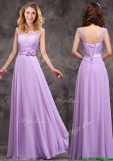 Popular See Through Applique and Laced Bridesmaid Dress in Lavender