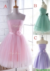 Popular Strapless Tulle Short Bridesmaid Dress with Handcrafted Flower