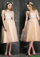 2016 Most Popular  Bateau Short Sleeves Mother Dresses  with Sashes and Lace