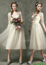 Most Popular V Neck Half Sleeves Mother Dresses with Lace and Belt