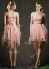 Popular Belted and Ruffled Short Prom Dresses in Watermelon Red