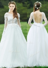 Pretty Applique White Backless  Mother Dresses  with Long Sleeves