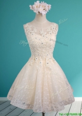 Sexy See Through Scoop Short Prom Dresses with Beading and Appliques