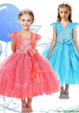 2016 Modest Spaghetti Straps Little Girl Pageant Dress with Beading and Ruffles
