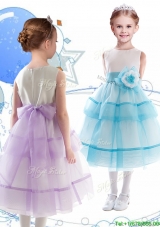 2016 Discount Scoop Organza Little Girl Pageant Dress with Hand Made Flowers and Ruffled Layers