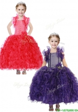 2016 Inexpensive Straps Little Girl Pageant Dress with Hand Made Flowers and Ruffles