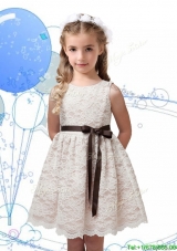 2016 Perfect Scoop Champagne Little Girl Pageant Dress with Sashes and Lace