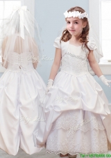 Affordable Halter Top Lace and Pick Ups Flower Girl Dress in White