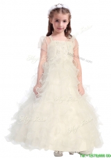 Discount Spaghetti Straps Flower Girl Dress with Beading and Ruffled Layers