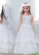 Perfect Laced Spaghetti Straps Tulle Flower Girl Dress in White