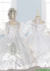 Perfect Scoop Short Sleeves Flower Girl Dress with Bowknot and Embroidery