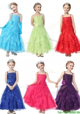 Gorgeous Spaghetti Straps Hand Made Flowers and Ruffles Flower Girl Dress in Organza