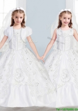 Sweet Scoop Big Puffy Flower Girl Dress with Lace and Embroidery