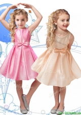 Romantic Scoop Organza Flower Girl Dress with Beading and Bowknot