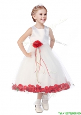 Wonderful Tulle Scoop Flower Girl Dress with Hand Made Flowers and Appliques