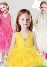 Cheap Halter Top Girls Party Dress with Beading and Ruffles