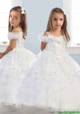 Exquisite Spaghetti Straps Cap Sleeves Girls Party Dress with Lace and Ruffled Layers