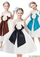 Fashionable Spaghetti Straps Girls Party Dress with Hand Made Flowers and Sashes