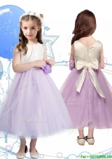 Wonderful Scoop Girls Party Dress with Hand Made Flowers and Bowknot