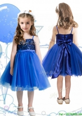 Fashionable Spaghetti Straps Royal Blue Girls Party Dress with Sashes and Sequins