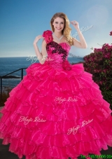 Fashionable One Shoulder Sweet 16 Gown with Ruffled Layers and Handmade Flowers
