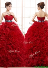 Luxurious Sashed and Ruffled Sweet 16 Dress in Wine Red