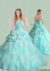 Popular Spaghetti Straps Brush Train Quinceanera Dress with Handcrafted Flowers and Bubbles
