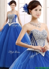 Elegant Beaded Bodice Really Puffy Sweet 16 Dress in Blue