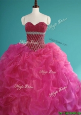 Gorgeous Beaded and Pick Ups Organza Sweet 16 Dress in Fuchsia