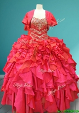 Luxurious Beaded Bodice and Ruffled Quinceanera Gown in Red