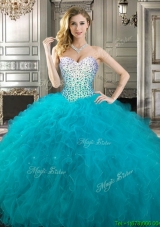 Gorgeous Teal Really Puffy Quinceanera Dress with Beading and Ruffles