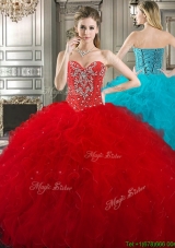 New Style Red Tulle Sweet 16 Dress with Beading and Ruffles