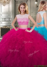 Two Piece Scoop Cap Sleeves Quinceanera Dress with Beading and Ruffles